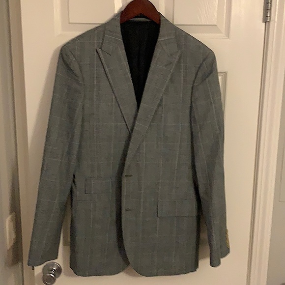 JCrew Ludlow grey plaid windowpane peak lapel jacket with pick stitching in 42L